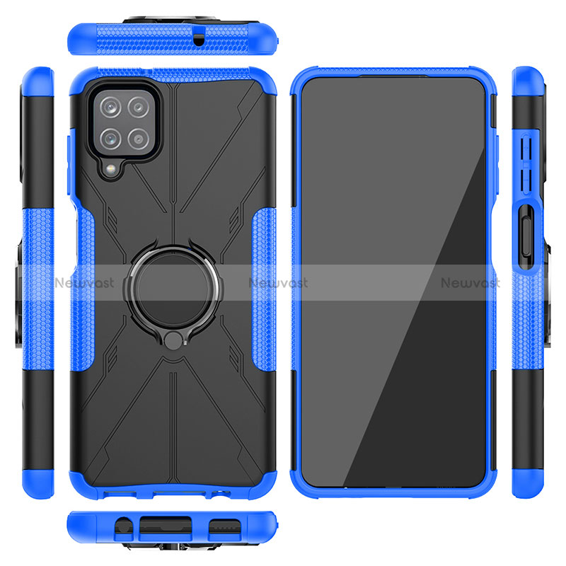 Silicone Matte Finish and Plastic Back Cover Case with Magnetic Finger Ring Stand JX2 for Samsung Galaxy M12