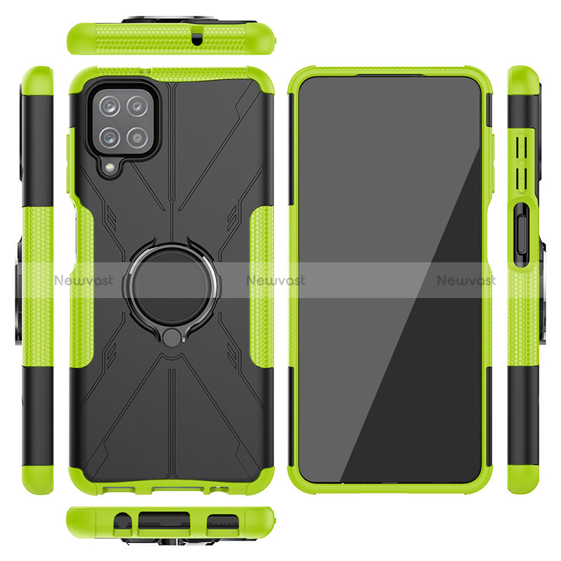 Silicone Matte Finish and Plastic Back Cover Case with Magnetic Finger Ring Stand JX2 for Samsung Galaxy M12