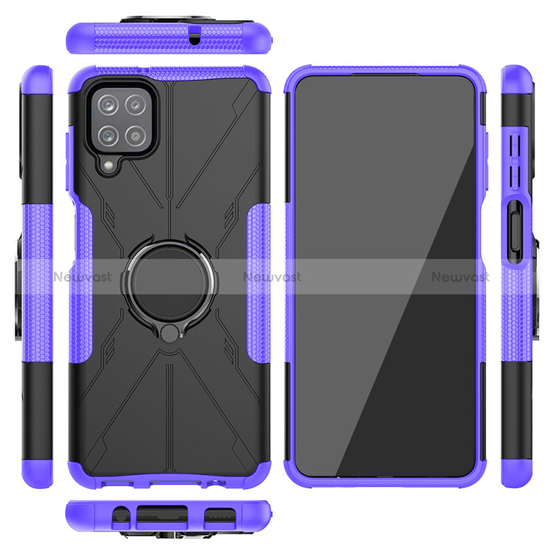 Silicone Matte Finish and Plastic Back Cover Case with Magnetic Finger Ring Stand JX2 for Samsung Galaxy M12