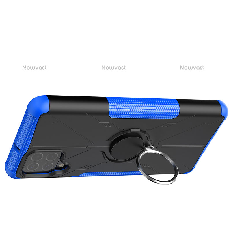 Silicone Matte Finish and Plastic Back Cover Case with Magnetic Finger Ring Stand JX2 for Samsung Galaxy M62 4G Blue