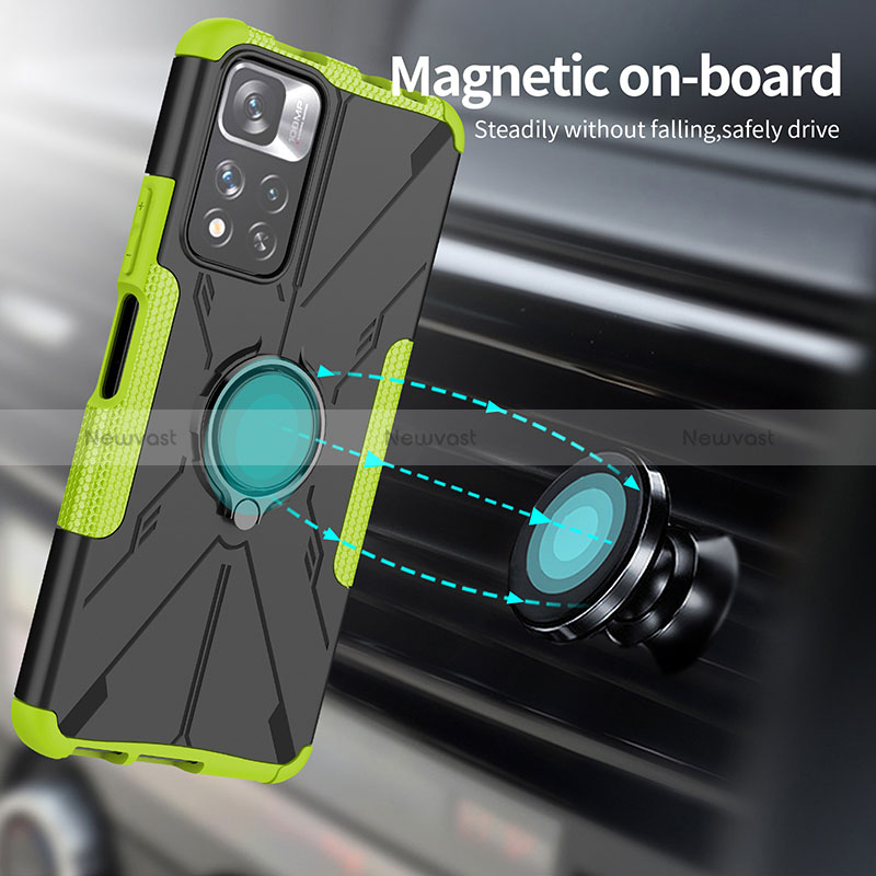 Silicone Matte Finish and Plastic Back Cover Case with Magnetic Finger Ring Stand JX2 for Xiaomi Mi 11i 5G (2022)