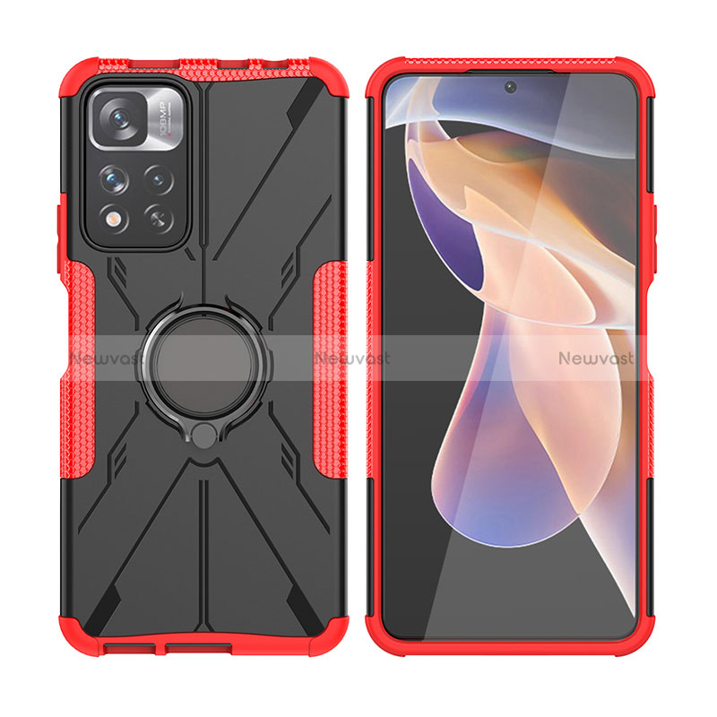 Silicone Matte Finish and Plastic Back Cover Case with Magnetic Finger Ring Stand JX2 for Xiaomi Poco X4 NFC