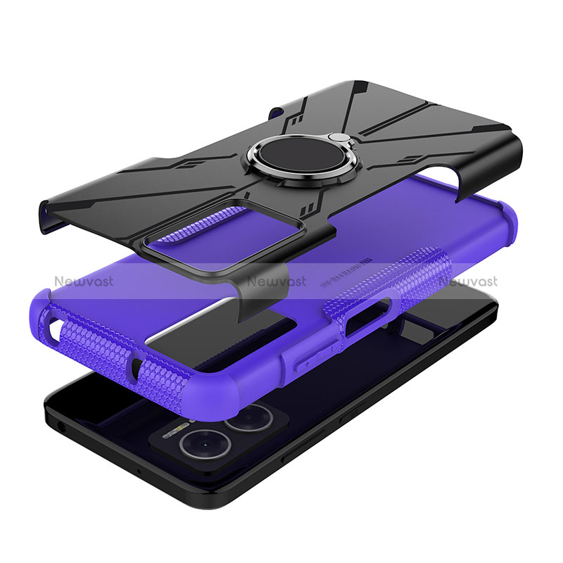 Silicone Matte Finish and Plastic Back Cover Case with Magnetic Finger Ring Stand JX2 for Xiaomi Redmi 10 5G