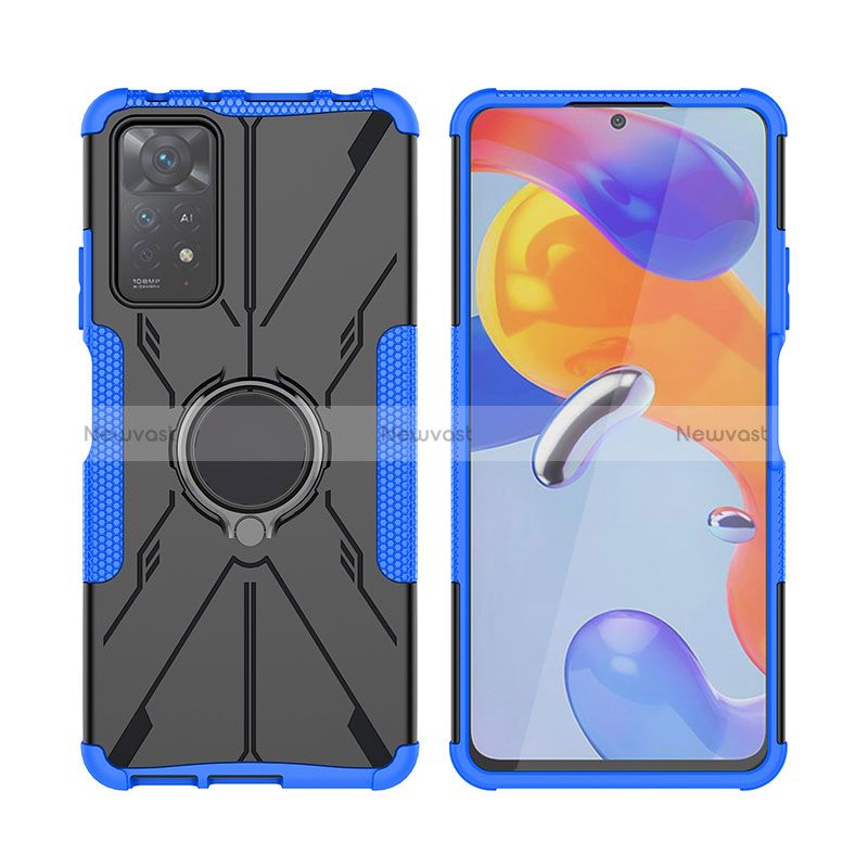 Silicone Matte Finish and Plastic Back Cover Case with Magnetic Finger Ring Stand JX2 for Xiaomi Redmi Note 11 Pro 4G