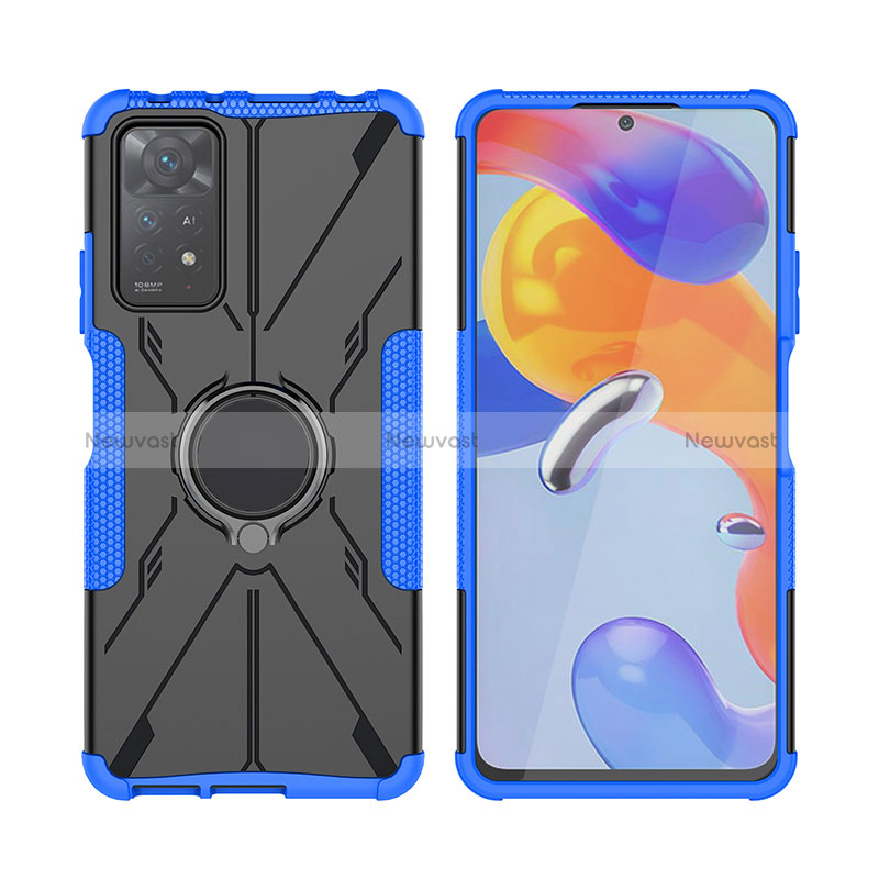 Silicone Matte Finish and Plastic Back Cover Case with Magnetic Finger Ring Stand JX2 for Xiaomi Redmi Note 11 Pro 5G