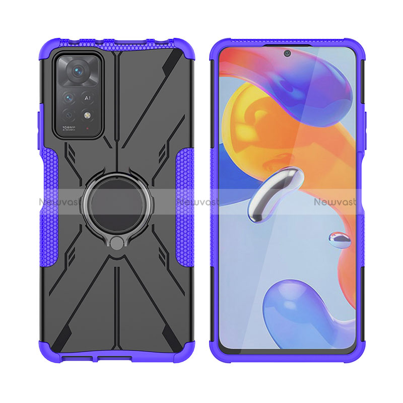 Silicone Matte Finish and Plastic Back Cover Case with Magnetic Finger Ring Stand JX2 for Xiaomi Redmi Note 11 Pro 5G