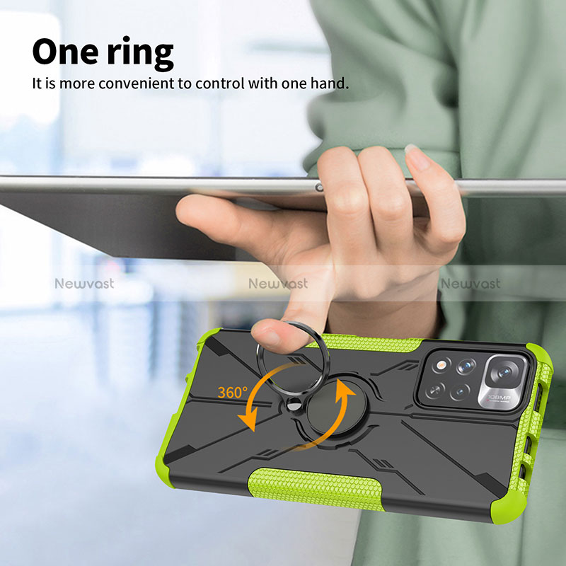 Silicone Matte Finish and Plastic Back Cover Case with Magnetic Finger Ring Stand JX2 for Xiaomi Redmi Note 11 Pro+ Plus 5G