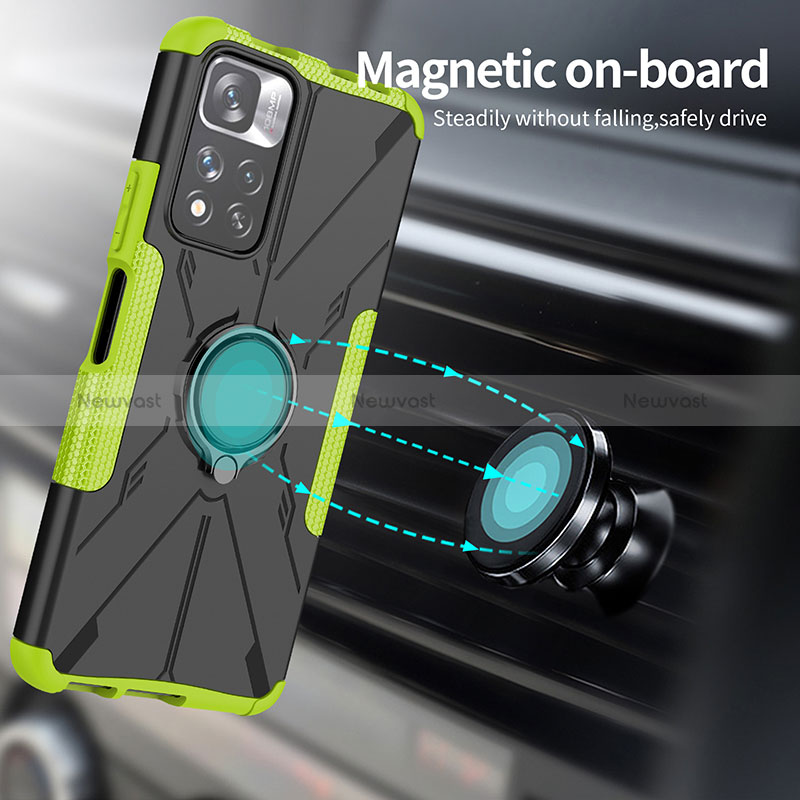 Silicone Matte Finish and Plastic Back Cover Case with Magnetic Finger Ring Stand JX2 for Xiaomi Redmi Note 11 Pro+ Plus 5G