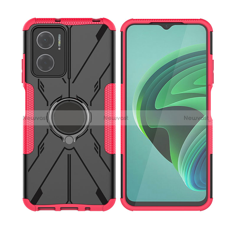 Silicone Matte Finish and Plastic Back Cover Case with Magnetic Finger Ring Stand JX2 for Xiaomi Redmi Note 11E 5G
