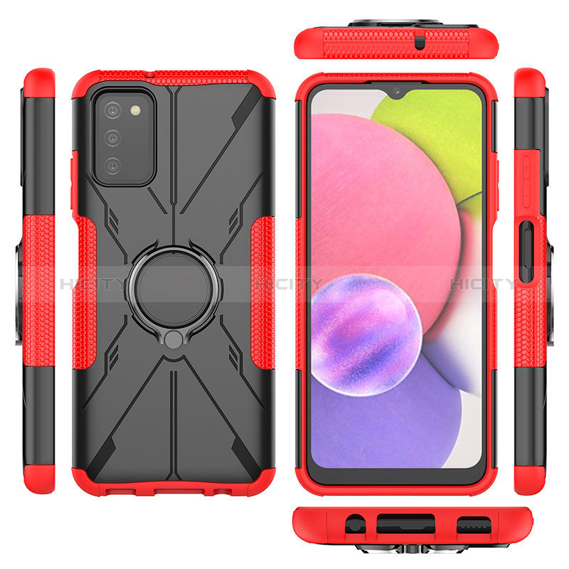 Silicone Matte Finish and Plastic Back Cover Case with Magnetic Finger Ring Stand JX3 for Samsung Galaxy A03s
