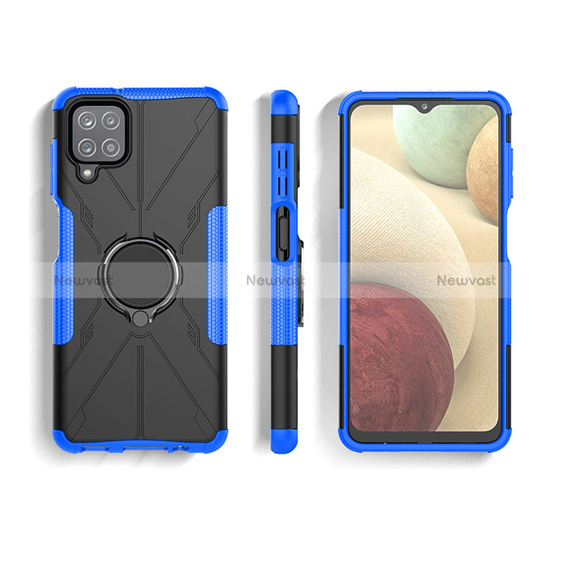 Silicone Matte Finish and Plastic Back Cover Case with Magnetic Finger Ring Stand JX3 for Samsung Galaxy A12 5G