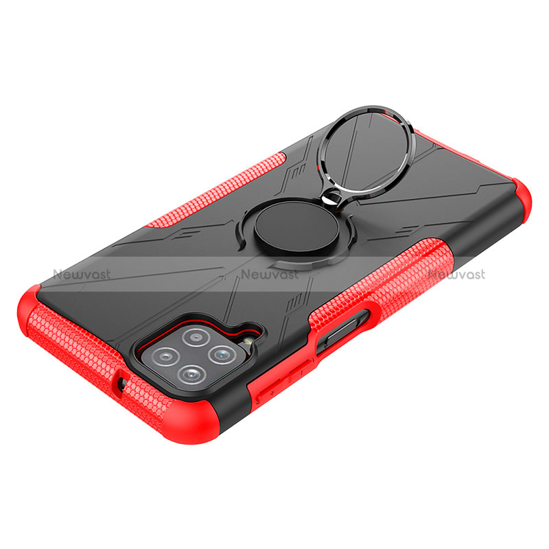 Silicone Matte Finish and Plastic Back Cover Case with Magnetic Finger Ring Stand JX3 for Samsung Galaxy A12 5G Red