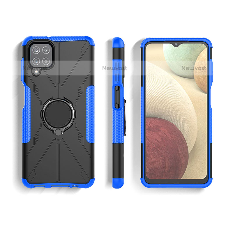 Silicone Matte Finish and Plastic Back Cover Case with Magnetic Finger Ring Stand JX3 for Samsung Galaxy A12