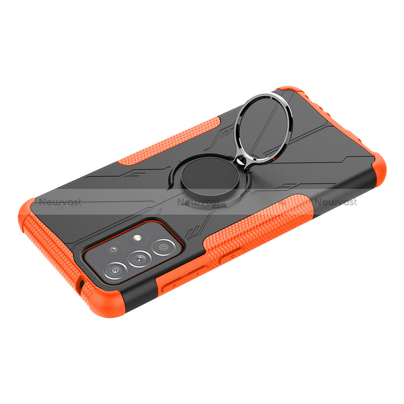 Silicone Matte Finish and Plastic Back Cover Case with Magnetic Finger Ring Stand JX3 for Samsung Galaxy A52 4G Orange