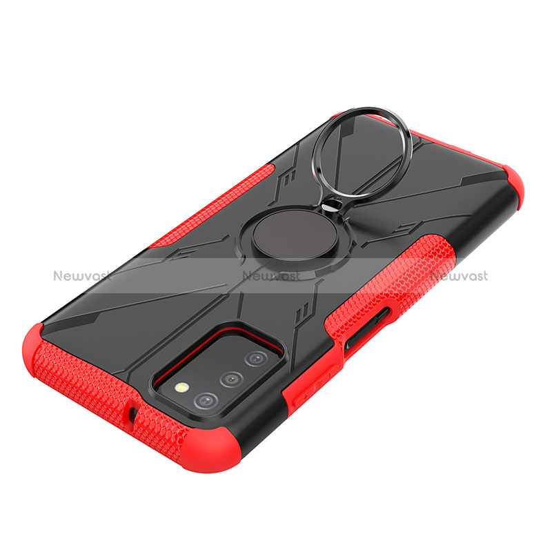 Silicone Matte Finish and Plastic Back Cover Case with Magnetic Finger Ring Stand JX3 for Samsung Galaxy F02S SM-E025F