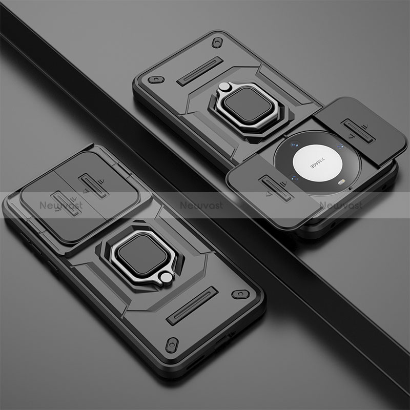 Silicone Matte Finish and Plastic Back Cover Case with Magnetic Finger Ring Stand K1C for Huawei Mate 60