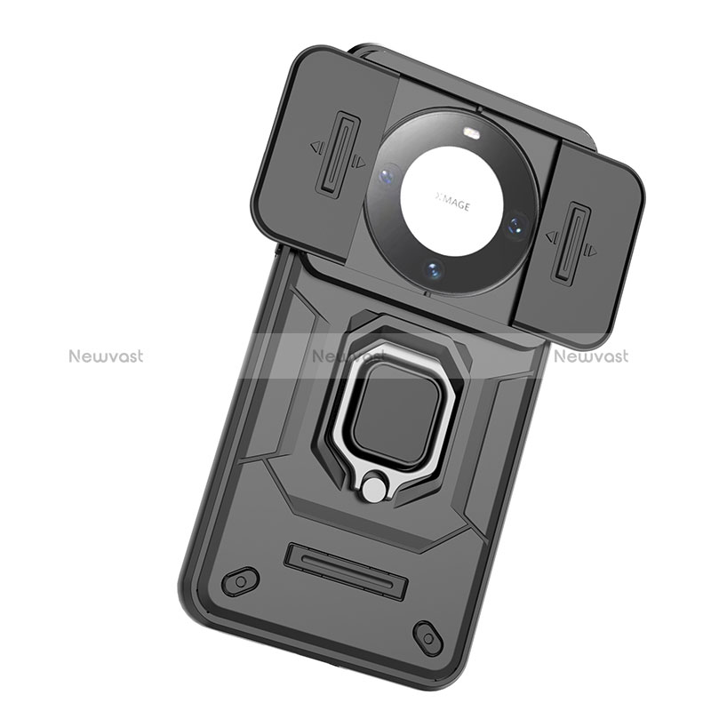 Silicone Matte Finish and Plastic Back Cover Case with Magnetic Finger Ring Stand K3C for Huawei Mate 60 Pro