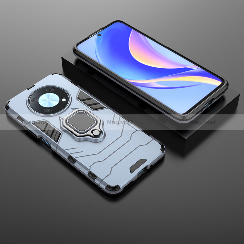 Silicone Matte Finish and Plastic Back Cover Case with Magnetic Finger Ring Stand KC1 for Huawei Enjoy 50 Pro