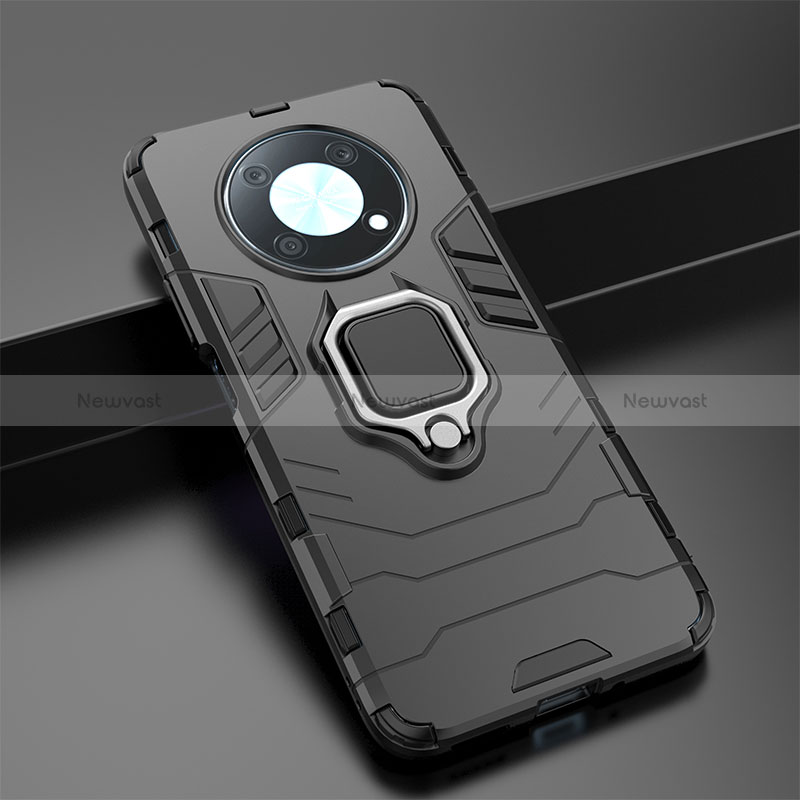 Silicone Matte Finish and Plastic Back Cover Case with Magnetic Finger Ring Stand KC1 for Huawei Enjoy 50 Pro