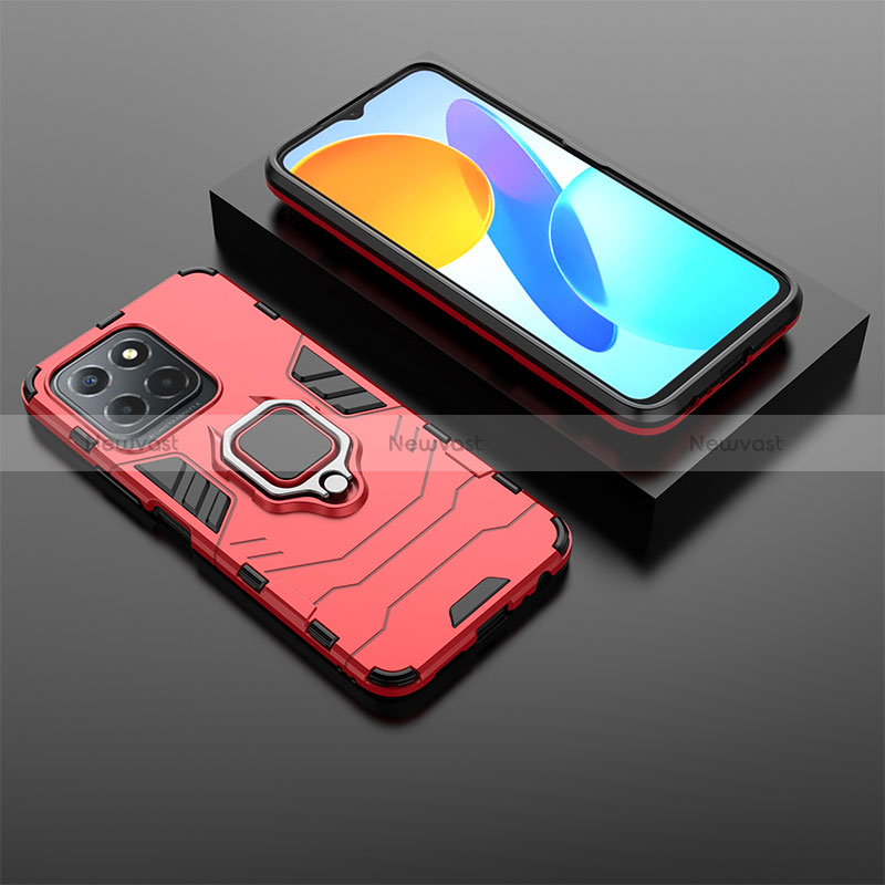 Silicone Matte Finish and Plastic Back Cover Case with Magnetic Finger Ring Stand KC1 for Huawei Honor 70 Lite 5G