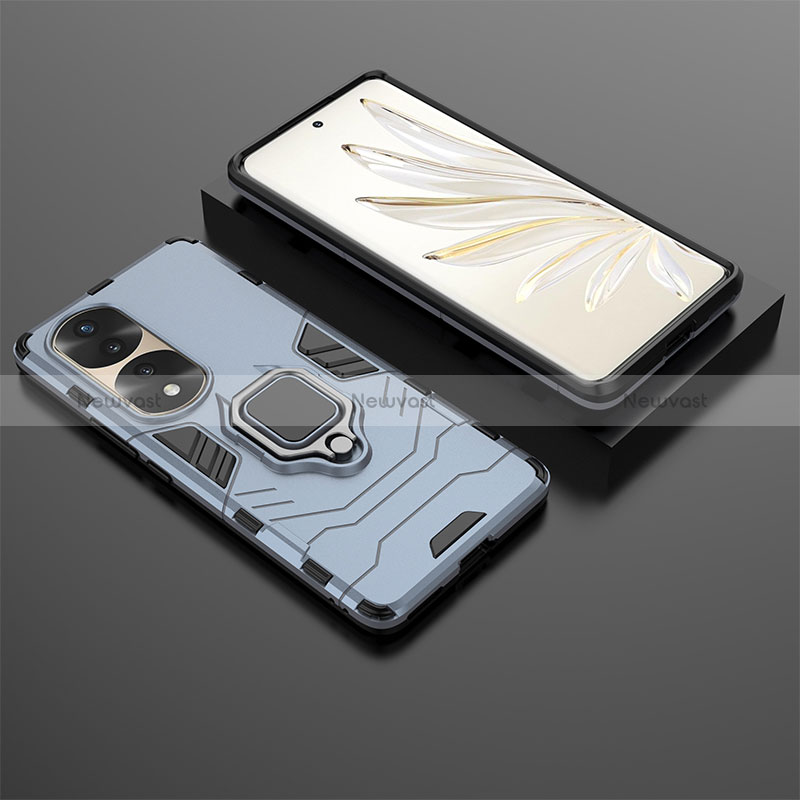 Silicone Matte Finish and Plastic Back Cover Case with Magnetic Finger Ring Stand KC1 for Huawei Honor 70 Pro+ Plus 5G