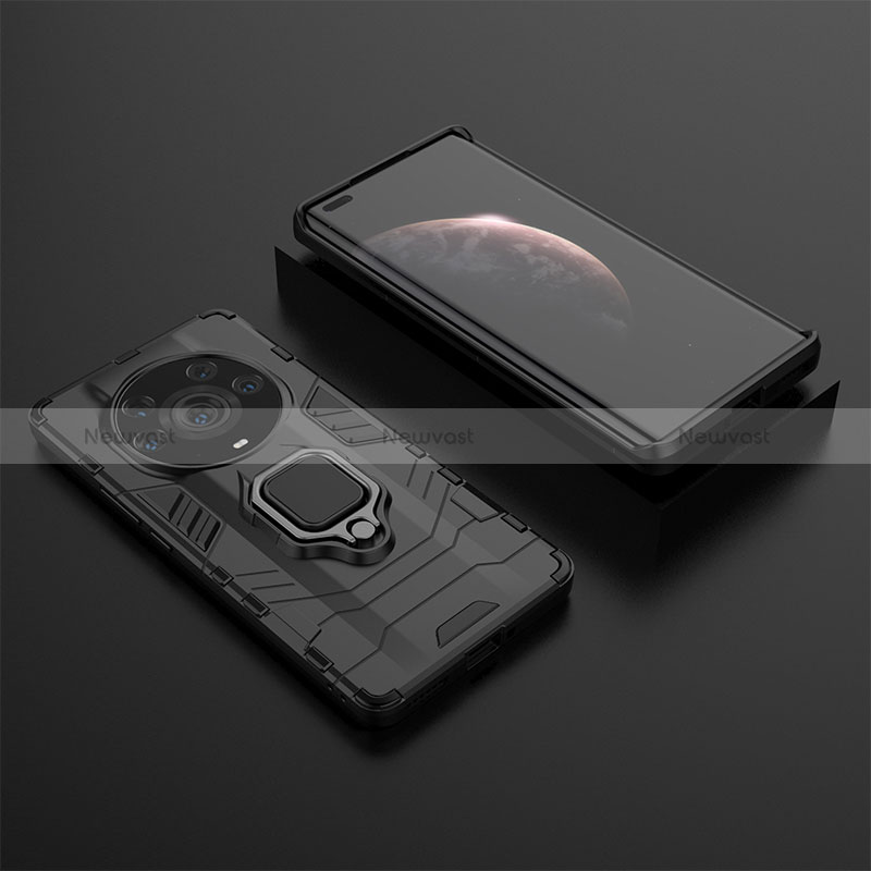 Silicone Matte Finish and Plastic Back Cover Case with Magnetic Finger Ring Stand KC1 for Huawei Honor Magic3 Pro+ Plus 5G