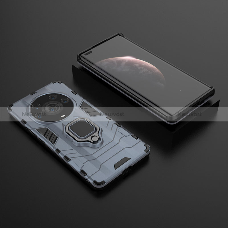 Silicone Matte Finish and Plastic Back Cover Case with Magnetic Finger Ring Stand KC1 for Huawei Honor Magic3 Pro+ Plus 5G
