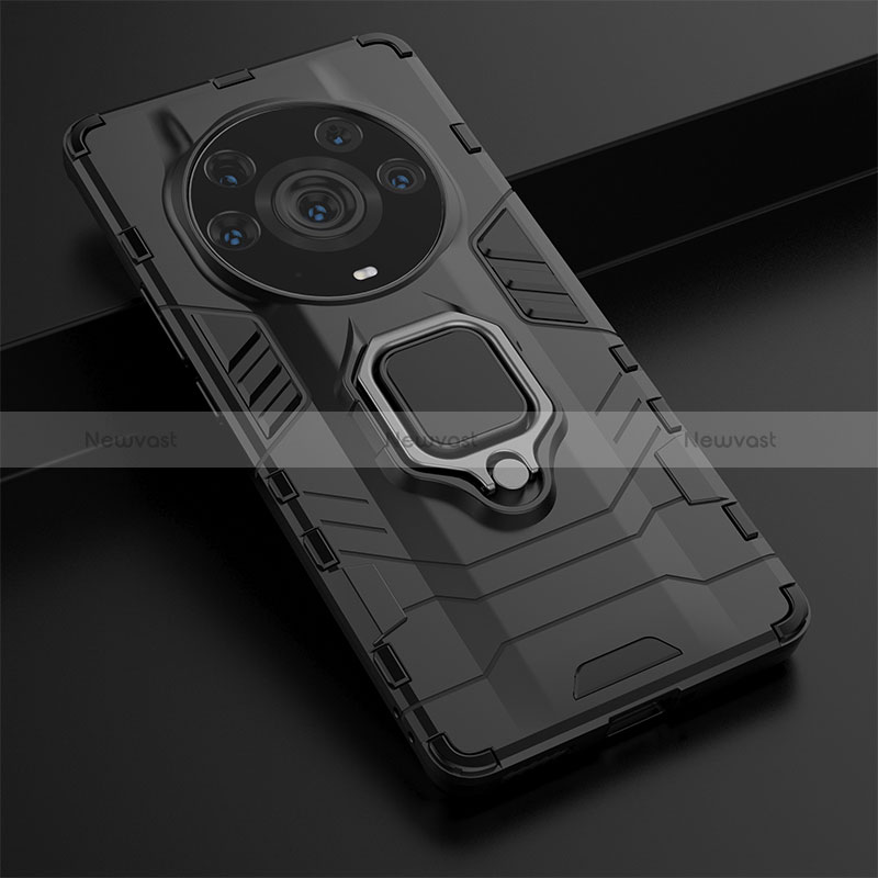 Silicone Matte Finish and Plastic Back Cover Case with Magnetic Finger Ring Stand KC1 for Huawei Honor Magic3 Pro+ Plus 5G