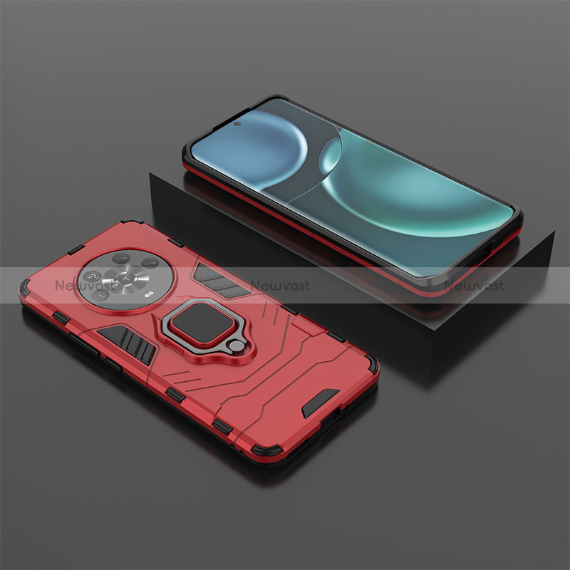 Silicone Matte Finish and Plastic Back Cover Case with Magnetic Finger Ring Stand KC1 for Huawei Honor Magic4 5G