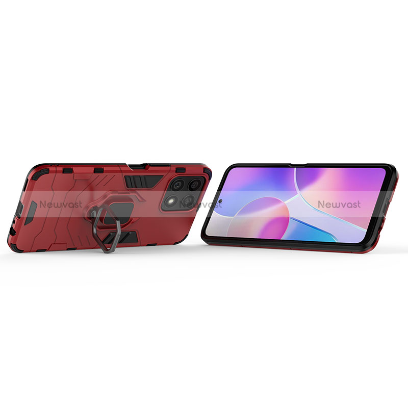 Silicone Matte Finish and Plastic Back Cover Case with Magnetic Finger Ring Stand KC1 for Huawei Honor X30i