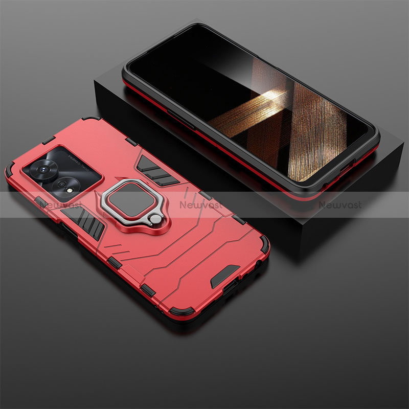 Silicone Matte Finish and Plastic Back Cover Case with Magnetic Finger Ring Stand KC1 for Huawei Honor X5 Plus Red