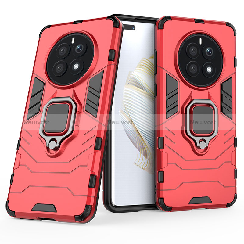 Silicone Matte Finish and Plastic Back Cover Case with Magnetic Finger Ring Stand KC1 for Huawei Mate 50