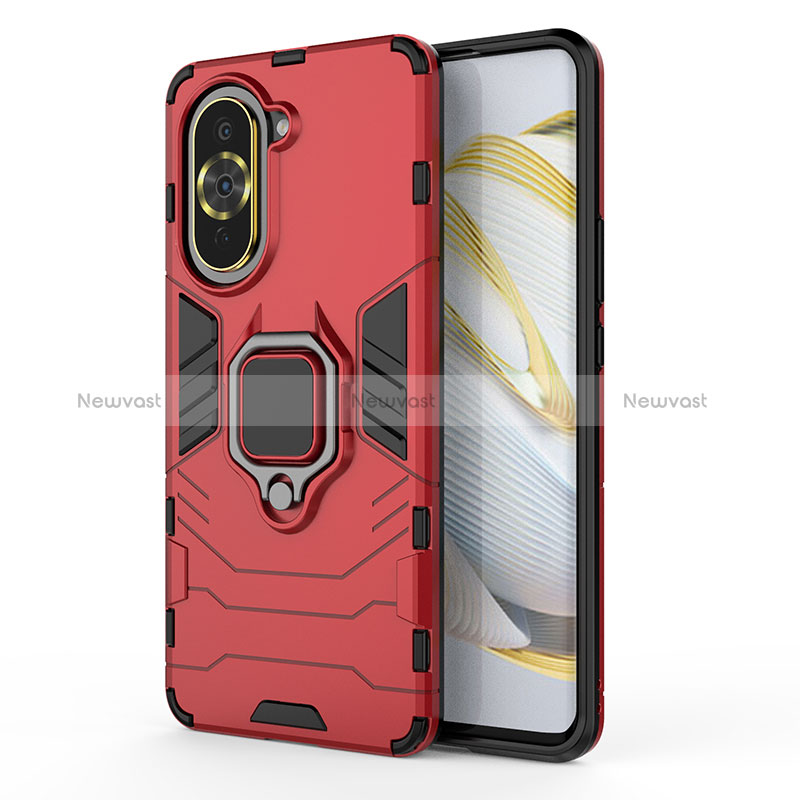 Silicone Matte Finish and Plastic Back Cover Case with Magnetic Finger Ring Stand KC1 for Huawei Nova 10 Pro