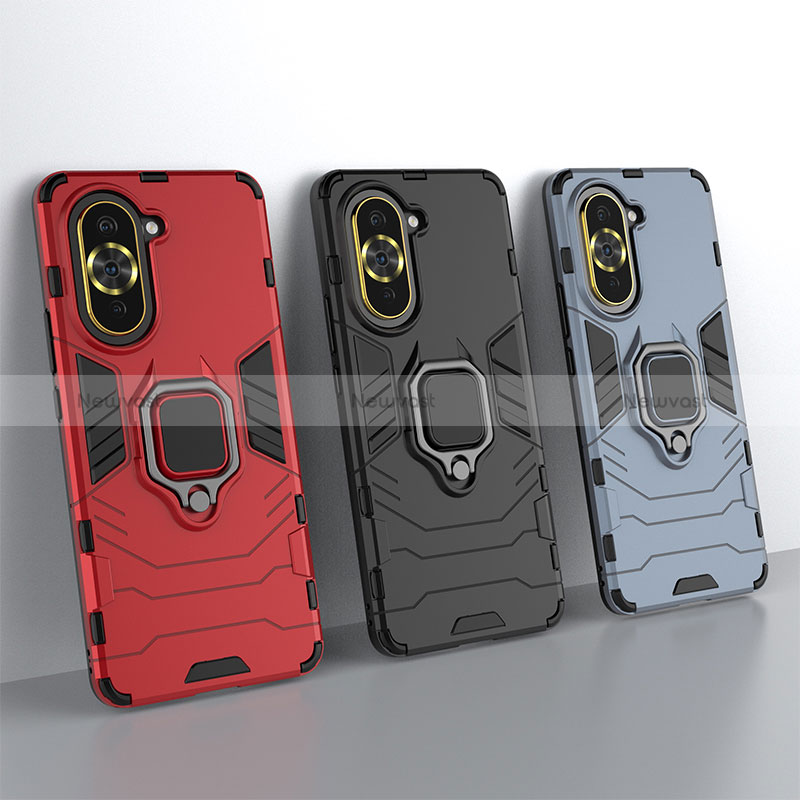 Silicone Matte Finish and Plastic Back Cover Case with Magnetic Finger Ring Stand KC1 for Huawei Nova 10 Pro