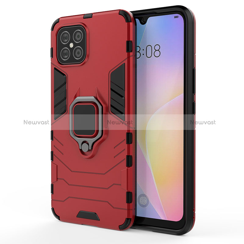 Silicone Matte Finish and Plastic Back Cover Case with Magnetic Finger Ring Stand KC1 for Huawei Nova 8 SE 4G