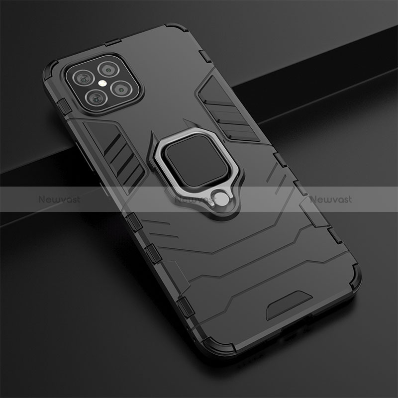 Silicone Matte Finish and Plastic Back Cover Case with Magnetic Finger Ring Stand KC1 for Huawei Nova 8 SE 4G