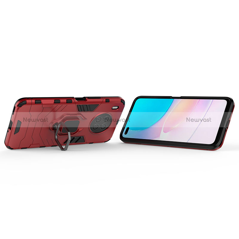 Silicone Matte Finish and Plastic Back Cover Case with Magnetic Finger Ring Stand KC1 for Huawei Nova 8i