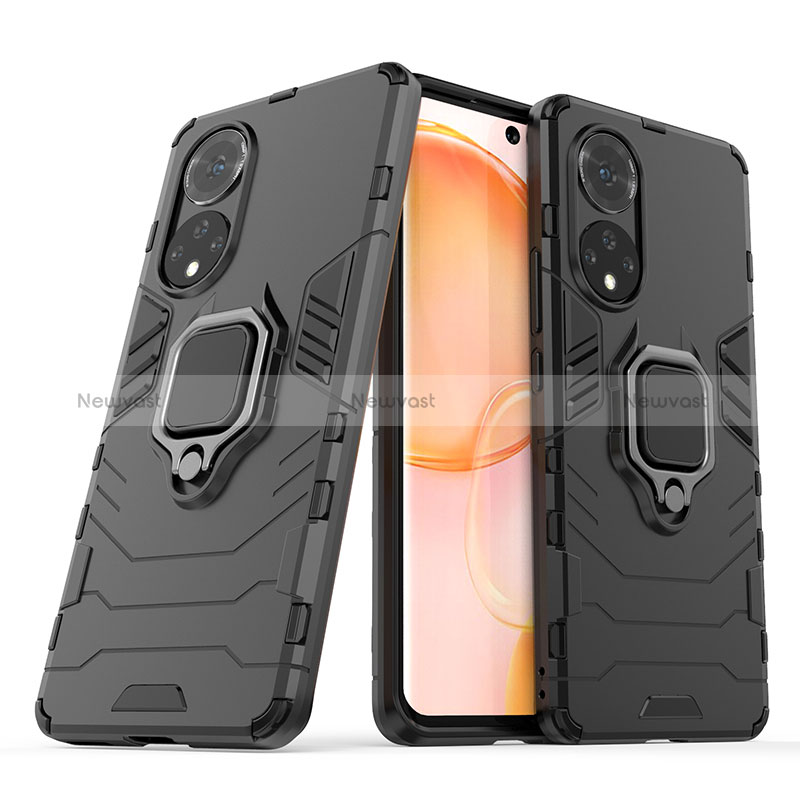 Silicone Matte Finish and Plastic Back Cover Case with Magnetic Finger Ring Stand KC1 for Huawei Nova 9