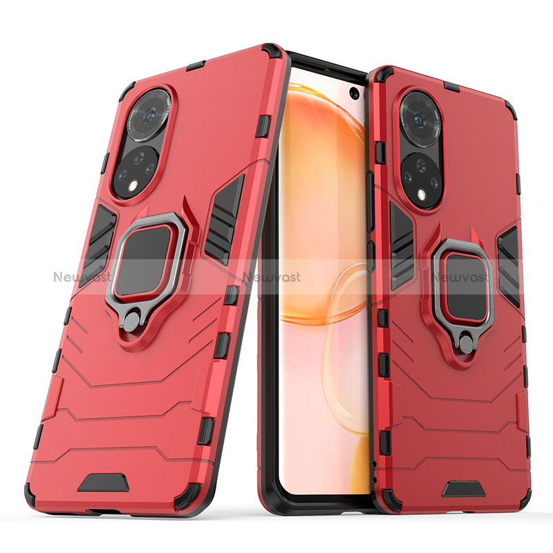 Silicone Matte Finish and Plastic Back Cover Case with Magnetic Finger Ring Stand KC1 for Huawei Nova 9