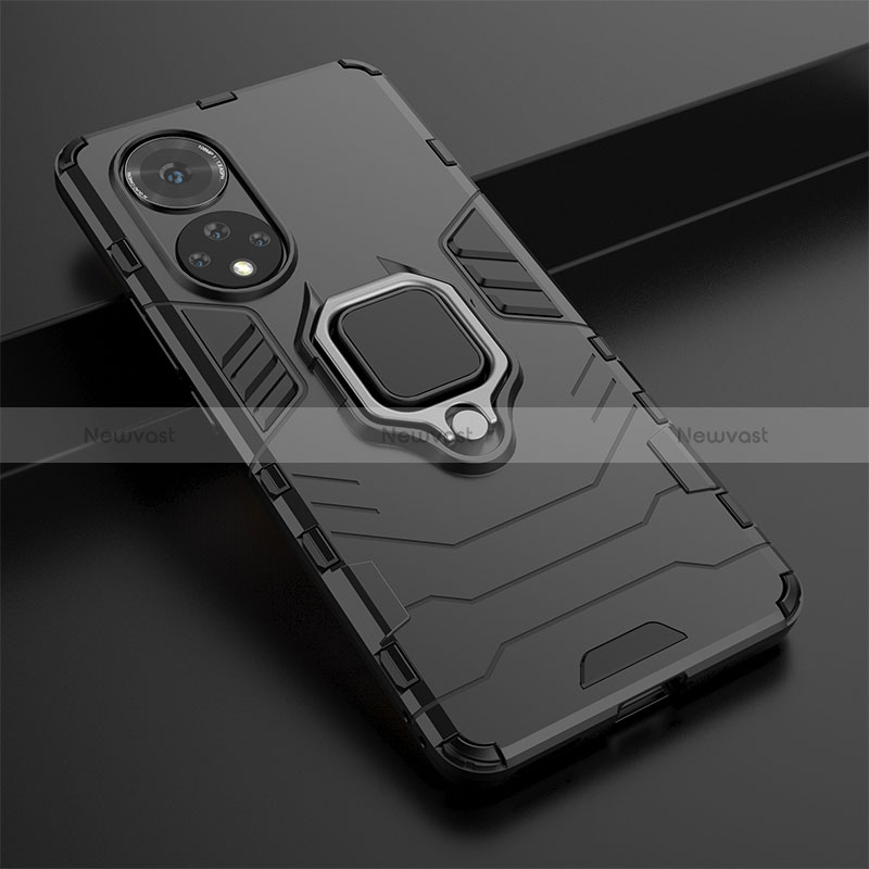 Silicone Matte Finish and Plastic Back Cover Case with Magnetic Finger Ring Stand KC1 for Huawei Nova 9