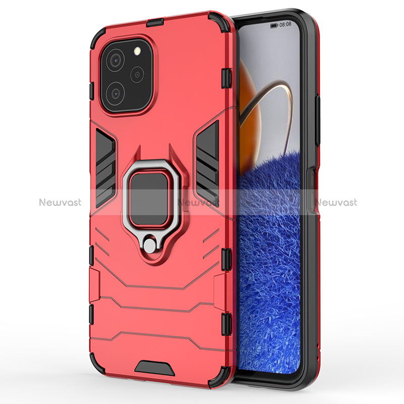 Silicone Matte Finish and Plastic Back Cover Case with Magnetic Finger Ring Stand KC1 for Huawei Nova Y61