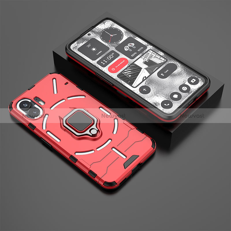 Silicone Matte Finish and Plastic Back Cover Case with Magnetic Finger Ring Stand KC1 for Nothing Phone 2