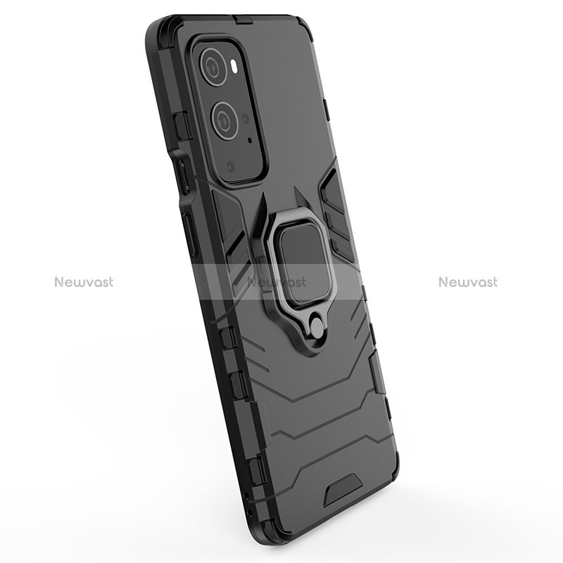 Silicone Matte Finish and Plastic Back Cover Case with Magnetic Finger Ring Stand KC1 for OnePlus 9 Pro 5G