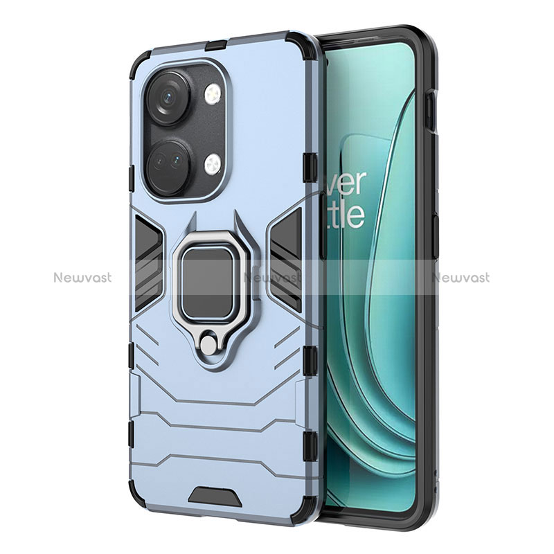 Silicone Matte Finish and Plastic Back Cover Case with Magnetic Finger Ring Stand KC1 for OnePlus Nord 3 5G