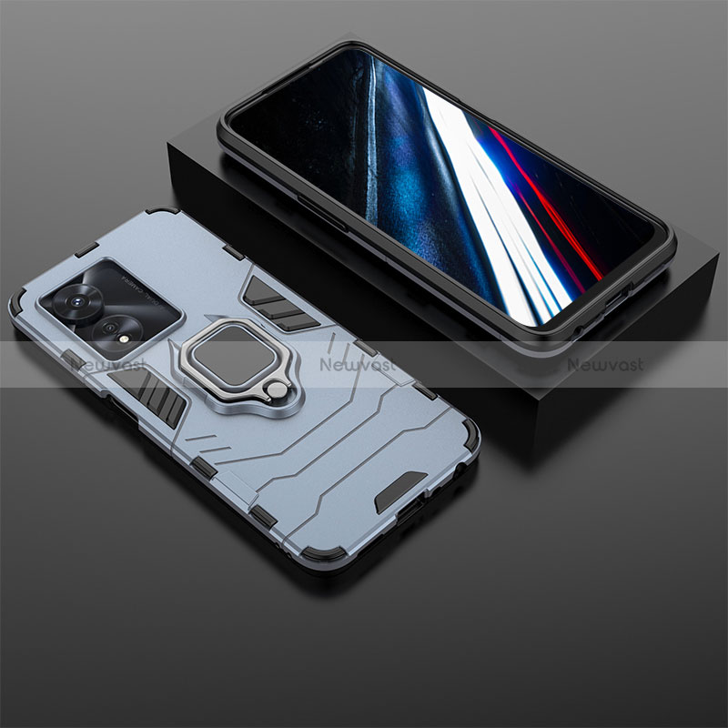 Silicone Matte Finish and Plastic Back Cover Case with Magnetic Finger Ring Stand KC1 for Oppo A78 4G