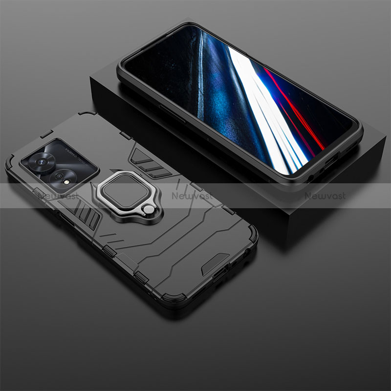 Silicone Matte Finish and Plastic Back Cover Case with Magnetic Finger Ring Stand KC1 for Oppo A78 4G