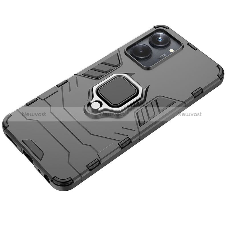 Silicone Matte Finish and Plastic Back Cover Case with Magnetic Finger Ring Stand KC1 for Realme 10 Pro 5G