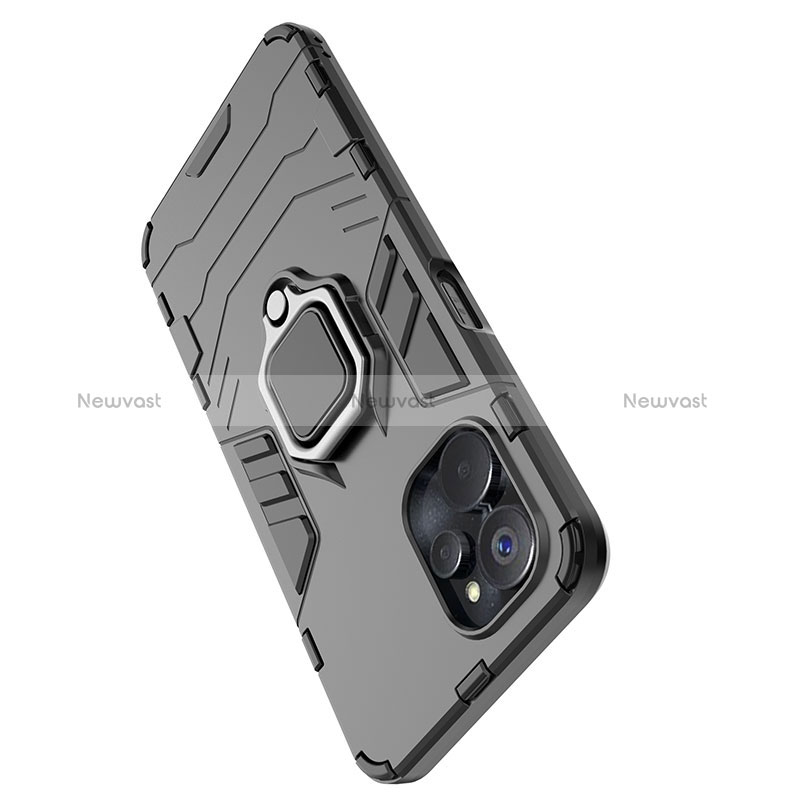 Silicone Matte Finish and Plastic Back Cover Case with Magnetic Finger Ring Stand KC1 for Realme 10T 5G