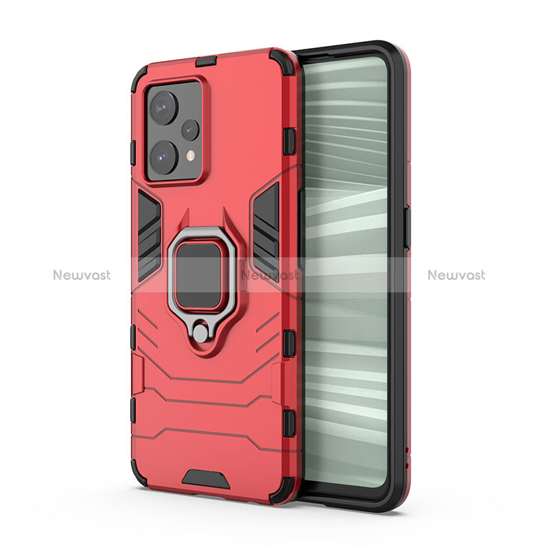 Silicone Matte Finish and Plastic Back Cover Case with Magnetic Finger Ring Stand KC1 for Realme 9 Pro+ Plus 5G