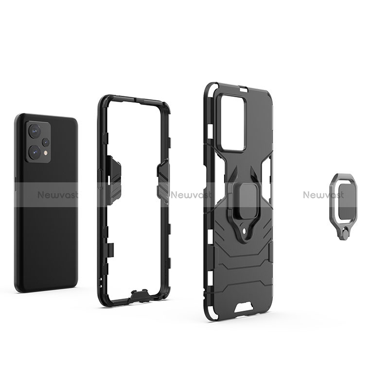 Silicone Matte Finish and Plastic Back Cover Case with Magnetic Finger Ring Stand KC1 for Realme 9 Pro+ Plus 5G